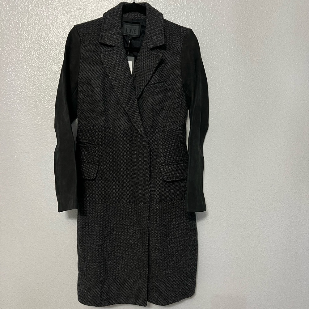Richard Chai Love Dark Gray tweed and leather Blazer Coat